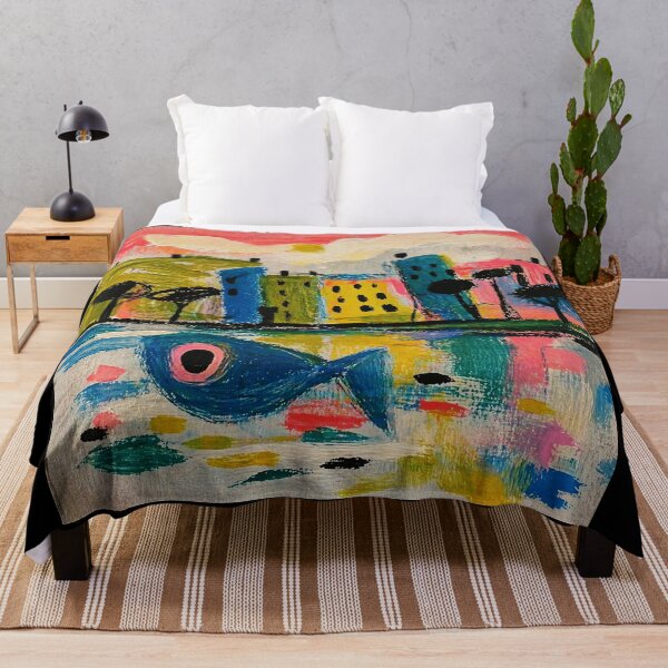 Item preview, Blue Fish Dreamscape Colorful Abstract Painting designed and sold by Modaozushi216.