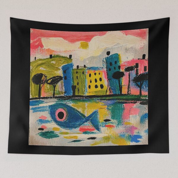 Item preview, Blue Fish Dreamscape Colorful Abstract Painting designed and sold by Modaozushi216.