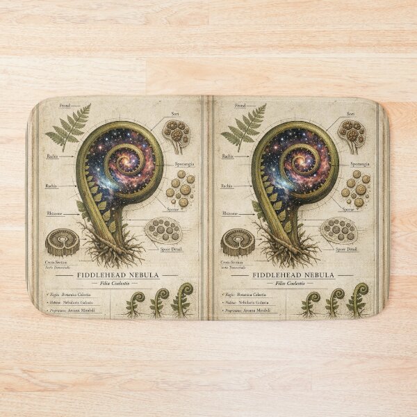 Item preview, Fiddlehead Nebula | Filix Coelestis | Cosmic Fern Botanical Illustration designed and sold by LuxuryApparels.