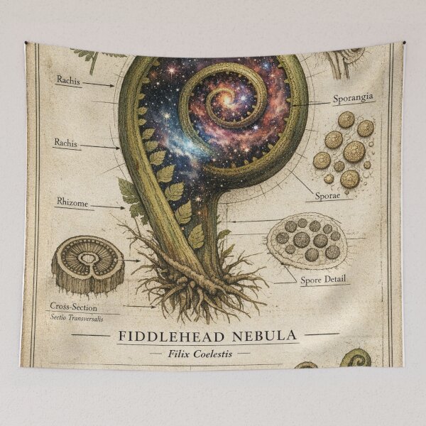 Item preview, Fiddlehead Nebula | Filix Coelestis | Cosmic Fern Botanical Illustration designed and sold by LuxuryApparels.
