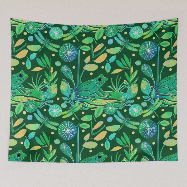 Item preview, Night Frog Botanical Pattern Pond Life Dragonfly Design designed and sold by Veata.