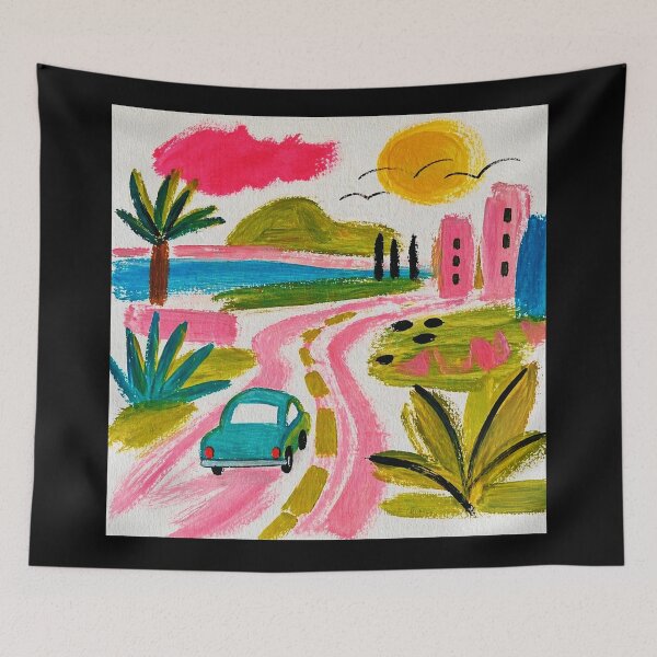 Item preview, Pink Coastal Drive Whimsical Landscape  designed and sold by Modaozushi216.