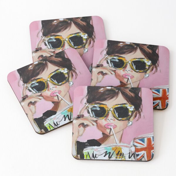Item preview, Stylish Summer Moments - Woman in Sunglasses Sipping a Drink with Union Jack Book  designed and sold by OlfactoART Studio.