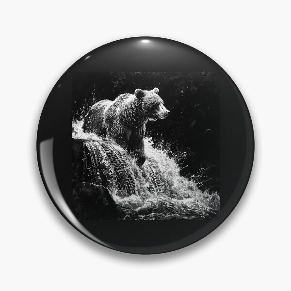Item preview, Black and White Bear Fishing Waterfall Wildlife Art designed and sold by inkoutninja.