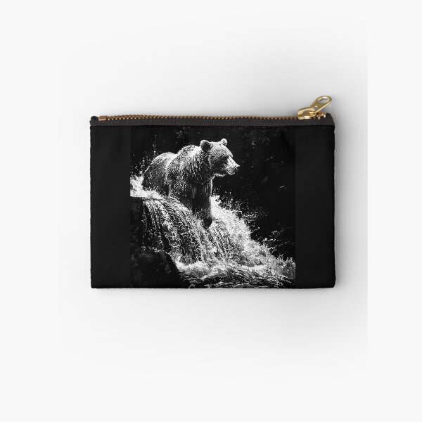 Item preview, Black and White Bear Fishing Waterfall Wildlife Art designed and sold by inkoutninja.