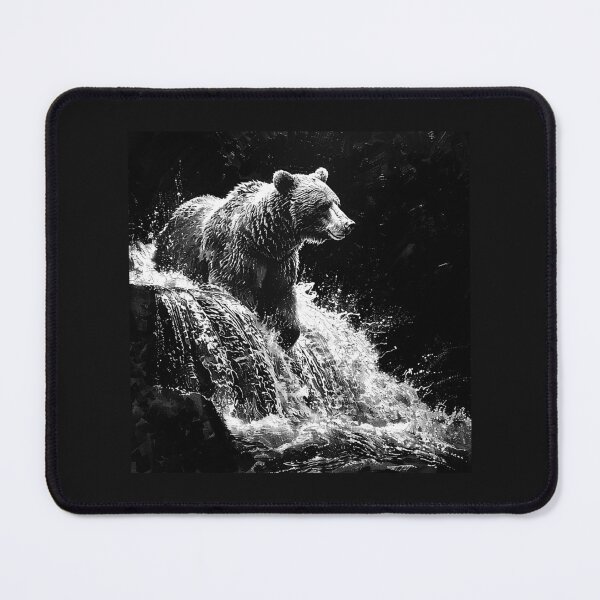 Item preview, Black and White Bear Fishing Waterfall Wildlife Art designed and sold by inkoutninja.