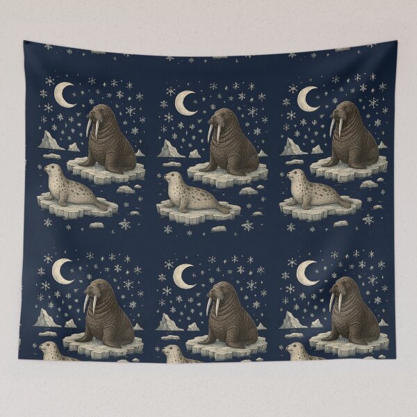 Item preview, Midnight Arctic Dreams – Vintage Walrus & Seal Illustration designed and sold by Negisandeep studio.