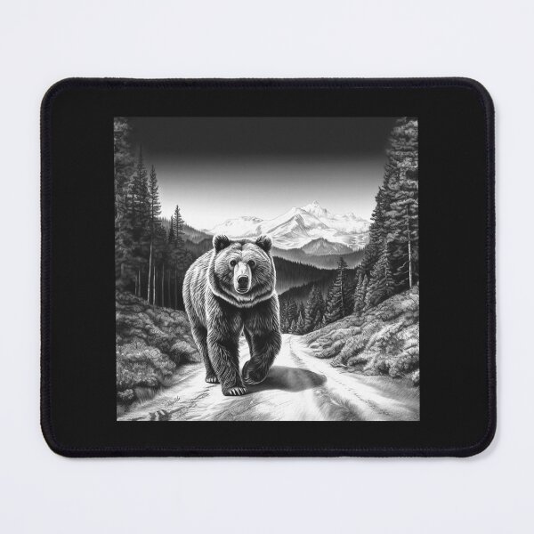 Item preview, Black and White Bear Walking Forest Mountain Wildlife Art designed and sold by inkoutninja.