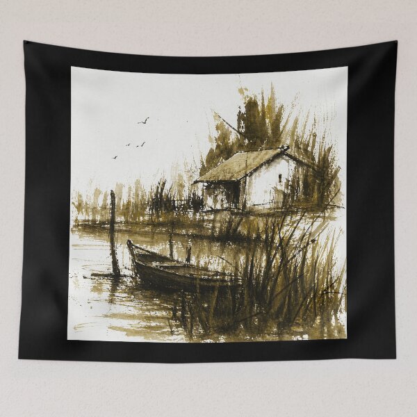 Item preview, Sepia Boat House Sketch  designed and sold by Modaozushi216.