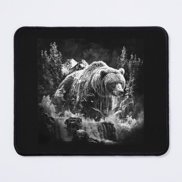 Item preview, Black and White Bear Waterfall Mountain Wildlife Art designed and sold by inkoutninja.