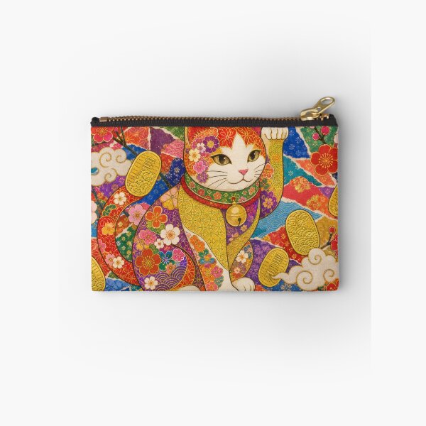 Item preview, Maneki-neko Lucky Cat on Torn Chiyogami Collage - Japanese Paper Art designed and sold by WabiSabiArts.