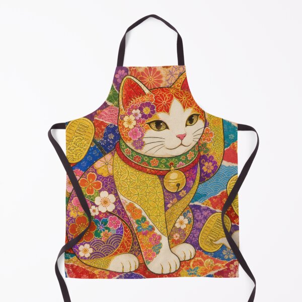 Item preview, Maneki-neko Lucky Cat on Torn Chiyogami Collage - Japanese Paper Art designed and sold by WabiSabiArts.