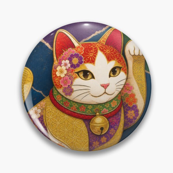 Item preview, Maneki-neko Lucky Cat on Chiyogami Collage - Japanese Paper Art designed and sold by WabiSabiArts.