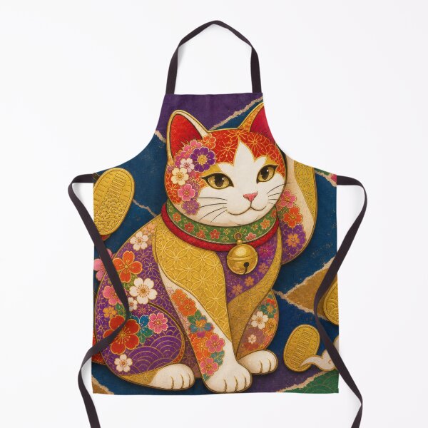 Item preview, Maneki-neko Lucky Cat on Chiyogami Collage - Japanese Paper Art designed and sold by WabiSabiArts.