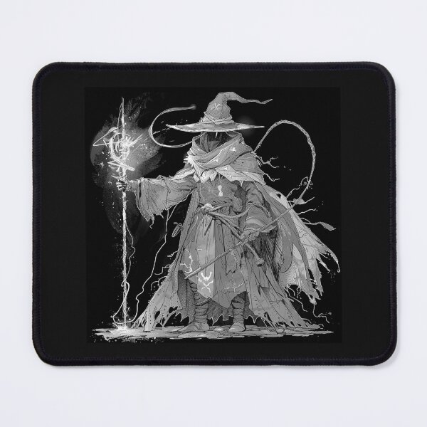 Item preview, Black and White Dark Wizard Fantasy Mage Illustration designed and sold by inkoutninja.