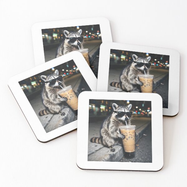 Item preview, Funny Raccoon Drinking Iced Coffee Office Meme designed and sold by PatelCarol.