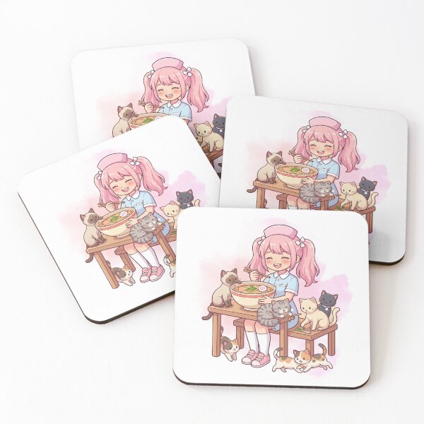 Item preview, Cute Anime Nurse Eating Ramen Cats Happiness Quote Kawaii Cat Lover Gift designed and sold by Im-Ara.