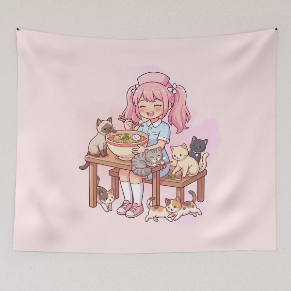 Item preview, Cute Anime Nurse Eating Ramen Cats Happiness Quote Kawaii Cat Lover Gift designed and sold by Im-Ara.