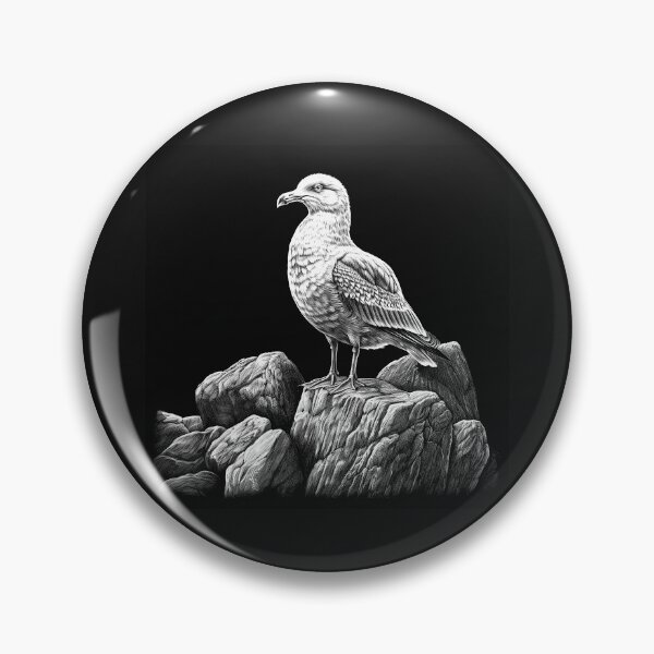 Item preview, Black and White Seagull on Rocks Coastal Bird Art designed and sold by inkoutninja.