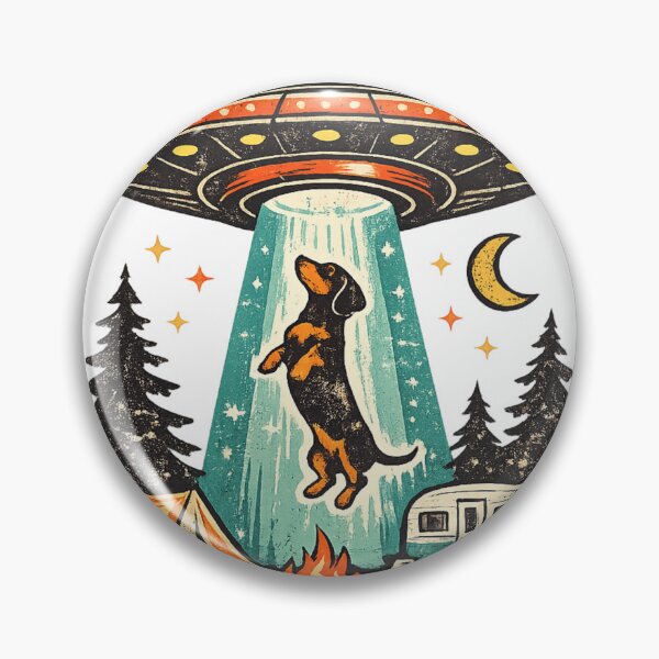 Item preview, Vintage Dachshund Camping UFO Abduction designed and sold by Art by Debasish.