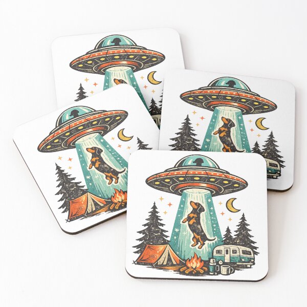 Item preview, Vintage Dachshund Camping UFO Abduction designed and sold by Art by Debasish.