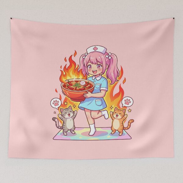 Item preview, Strong Anime Nurse Loves Spicy Ramen Cat Funny Motivational Cute Kawaii Nurse Gift designed and sold by Im-Ara.