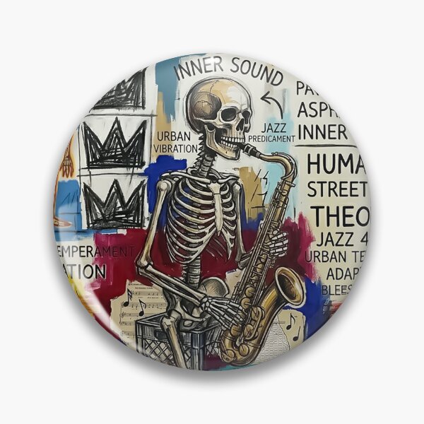 Item preview, To Cool Hip Modern Street Art - Graffiti Style Mixed media Skeleton Playing the Saxophone designed and sold by CattlettArt.