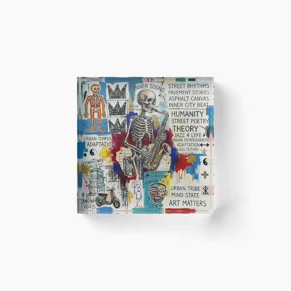 Item preview, To Cool Hip Modern Street Art - Graffiti Style Mixed media Skeleton Playing the Saxophone designed and sold by CattlettArt.