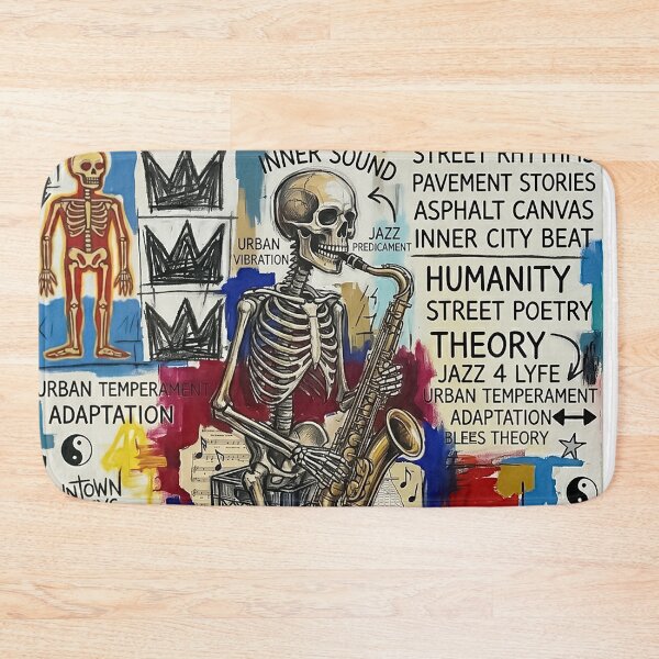 Item preview, To Cool Hip Modern Street Art - Graffiti Style Mixed media Skeleton Playing the Saxophone designed and sold by CattlettArt.