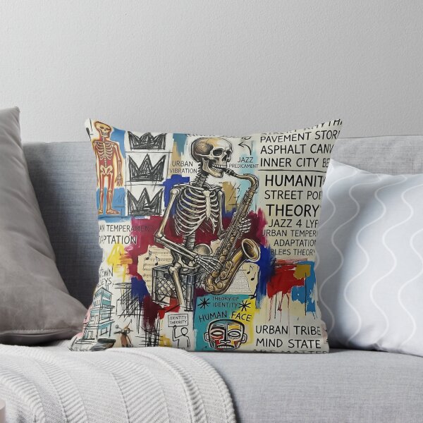 Item preview, To Cool Hip Modern Street Art - Graffiti Style Mixed media Skeleton Playing the Saxophone designed and sold by CattlettArt.