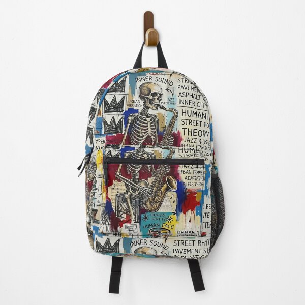 Item preview, To Cool Hip Modern Street Art - Graffiti Style Mixed media Skeleton Playing the Saxophone designed and sold by CattlettArt.