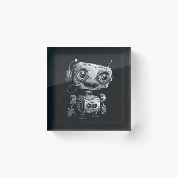 Artikelvorschau, Niedliche Vintage-Roboter-Illustration in Schwarz-Weiß (Sci-Fi) entworfen und verkauft von inkoutninja.