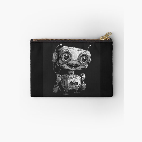 Artikelvorschau, Niedliche Vintage-Roboter-Illustration in Schwarz-Weiß (Sci-Fi) entworfen und verkauft von inkoutninja.