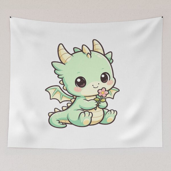 Item preview, Cute Chibi Dragon Holding Flower Kawaii Fantasy Art designed and sold by TommyArt94.