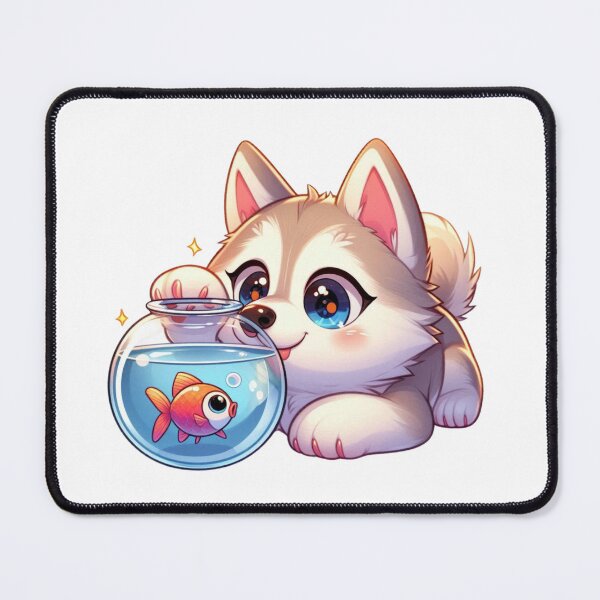 Item preview, Cute Husky Watching Goldfish Kawaii Puppy Cartoon designed and sold by carestazafeli.