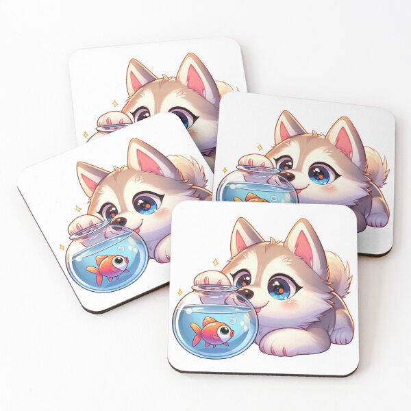 Item preview, Cute Husky Watching Goldfish Kawaii Puppy Cartoon designed and sold by carestazafeli.