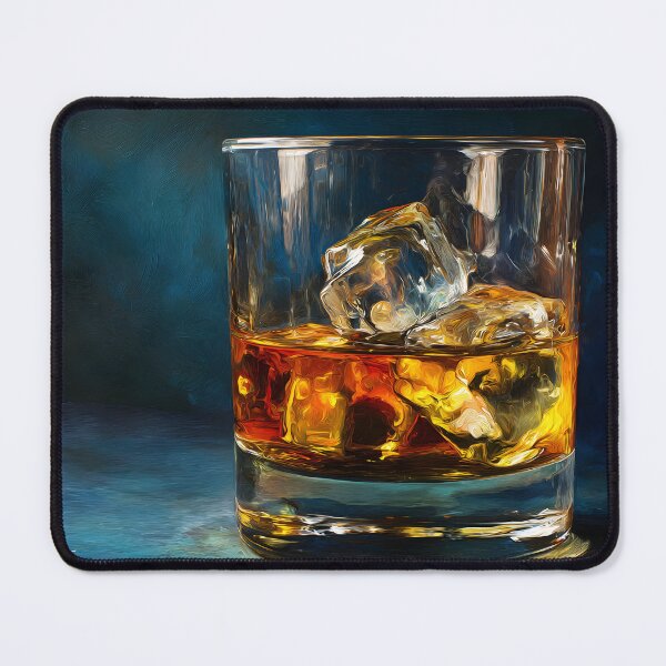 Item preview, Whiskey on the Rocks - Glowing Amber Whiskey Glass in a Dramatic Dark Setting designed and sold by OlfactoART Studio.
