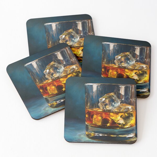 Item preview, Whiskey on the Rocks - Glowing Amber Whiskey Glass in a Dramatic Dark Setting designed and sold by OlfactoART Studio.