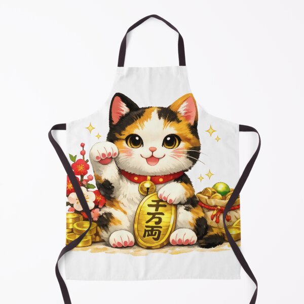 Item preview, Cute Maneki-neko Lucky Cat with Gold Coins - Kawaii Japanese Calico designed and sold by WabiSabiArts.