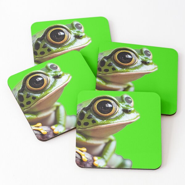 Item preview, Green frog sits on branch of tropical tree. Dumpy frog, green tree frog, papua green tree frog designed and sold by ArtEventET.