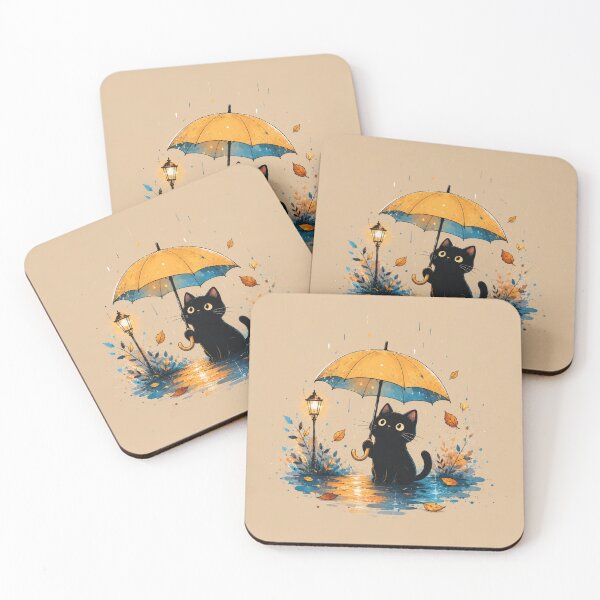 Item preview, Midnight Cat Under Umbrella | Cozy Autumn Rain Aesthetic Tote Bag Design designed and sold by ArtoryNest.