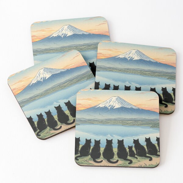 Item preview, Serene Summit: Eleven Black Cats Contemplating Mount Fuji designed and sold by Komatoya.