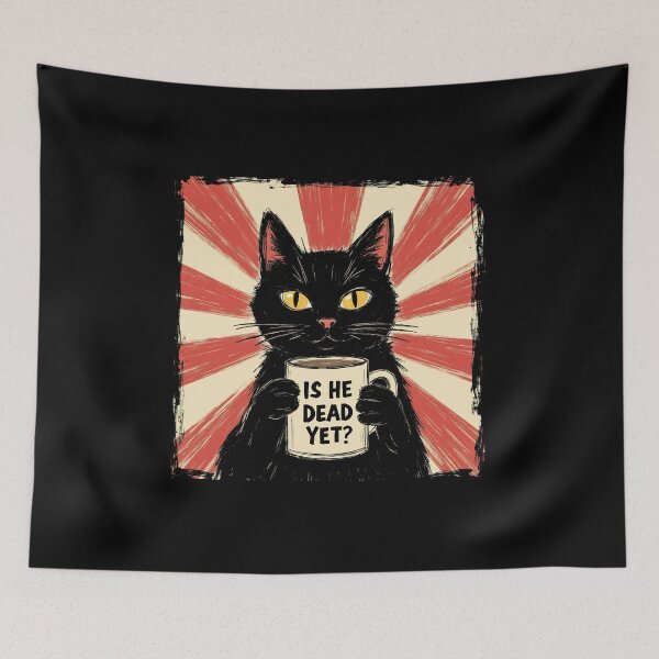 Item preview, Is He Dead Yet Black Cat Dark Humor Coffee Meme Shirt designed and sold by LunaMagicStudio.