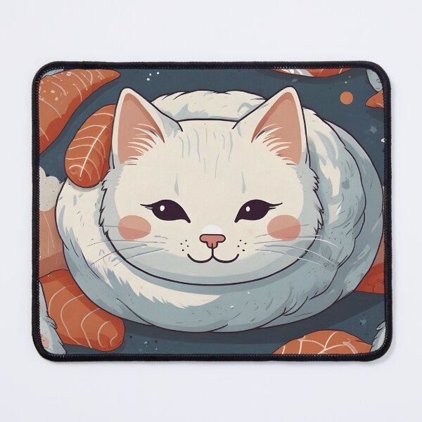 Item preview, Kawaii Fluffy Salmon Nigiri Sushi Cat designed and sold by Glitchart66.