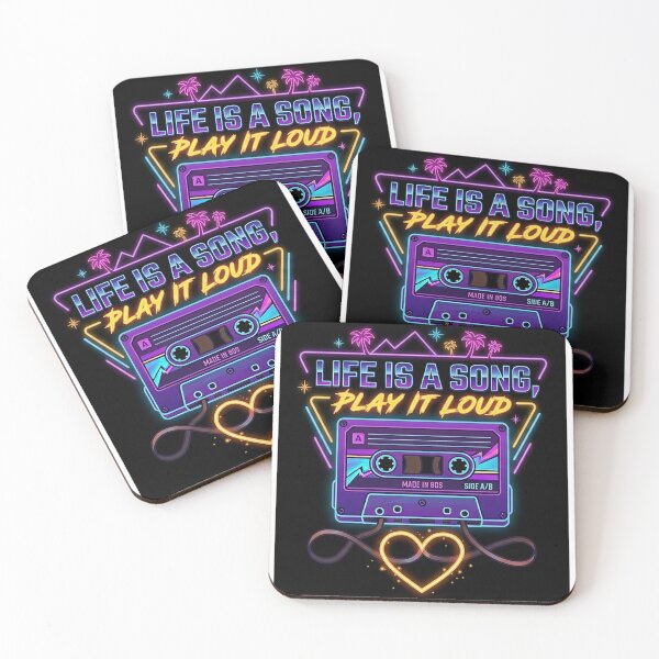 Item preview, Retro 80s Cassette Neon Quote - Life Is A Song Play It Loud designed and sold by Style-InkPulse.