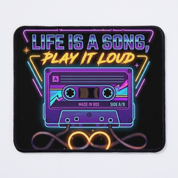Item preview, Retro 80s Cassette Neon Quote - Life Is A Song Play It Loud designed and sold by Style-InkPulse.