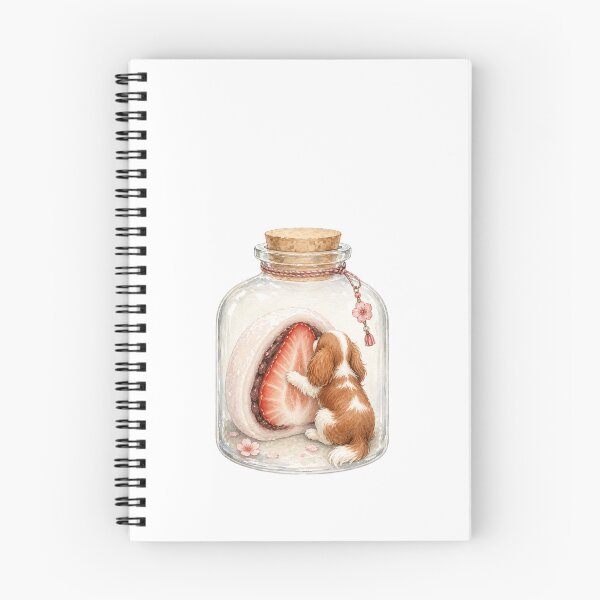 Item preview, Cavalier King Charles Spaniel with Strawberry Daifuku in Glass Bottle | Cute Blenheim Dog Illustration for Stickers & Gifts designed and sold by SakuraWaStyle.