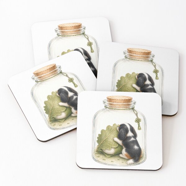 Item preview, Tricolor Cavalier King Charles Spaniel with Kashiwamochi in Glass Bottle – Japanese Sweet Cute Dog Art designed and sold by SakuraWaStyle.