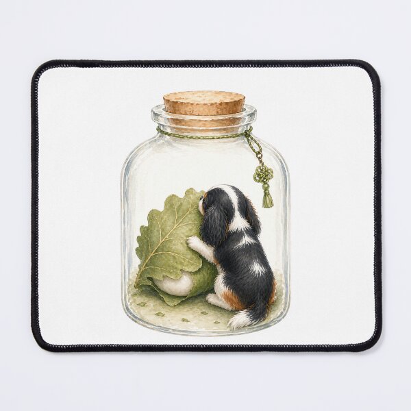 Item preview, Tricolor Cavalier King Charles Spaniel with Kashiwamochi in Glass Bottle – Japanese Sweet Cute Dog Art designed and sold by SakuraWaStyle.