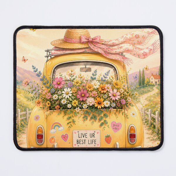 Item preview, Yellow Vintage Car with Wildflower Bouquet designed and sold by Rohan132.